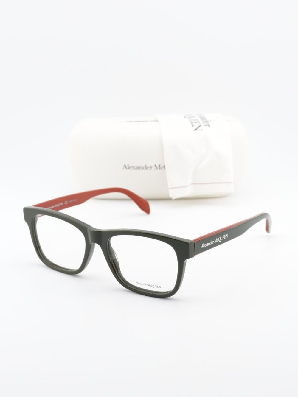 Alexander McQueen AM0307O 005 Square Eyeglasses 55mm - Green / Red
